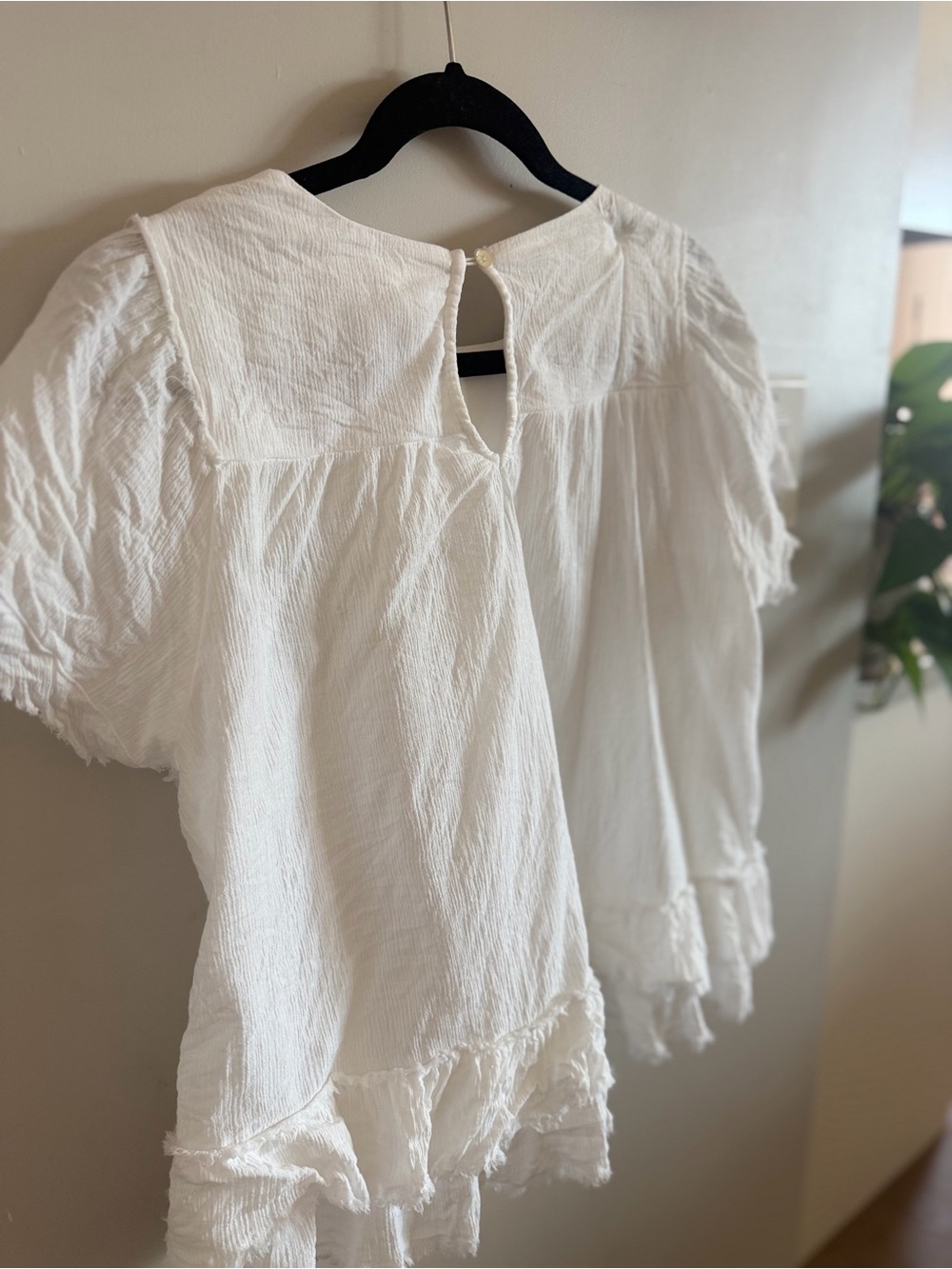 Altar'd State Cotton White Crochet-Front Ruffle Sleeve Blouse - Picture 9 of 14